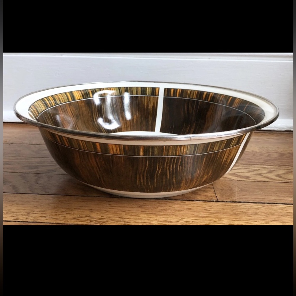 Golden Rabbit 4 Quart Serving Bowl Wash Basin Wood Grain 13.5" Diameter